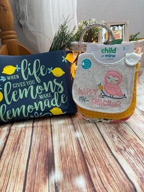 Carter's Child of Mine Pink Owl 'Happy Snacker' Bib Set - Pink/Yellow/Gray